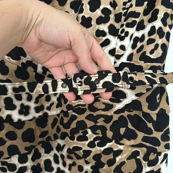 Cache Leopard Animal Print Rushed Sleeveless Sheath Dress Belted Sz 2 - Picture 5 of 9
